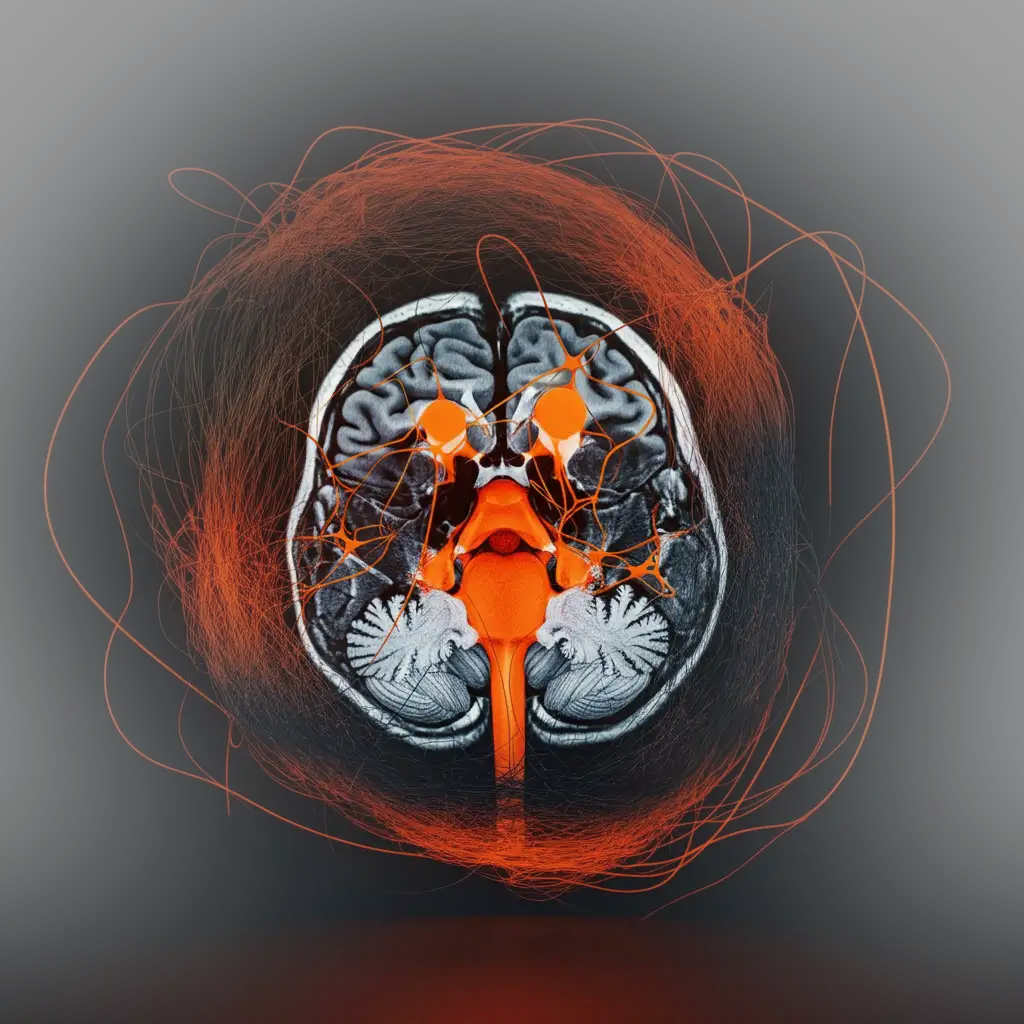 artistic image of a brain scan in the context of trans-humanism philosophy